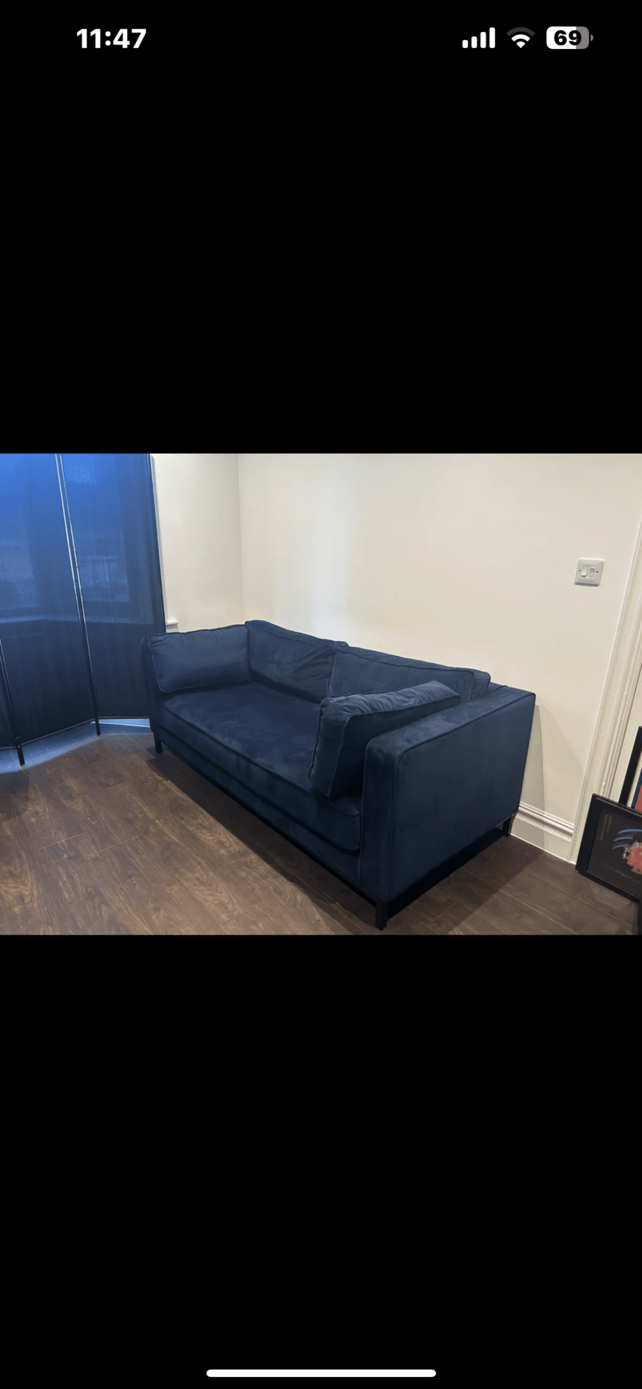 Navy velvet sofa