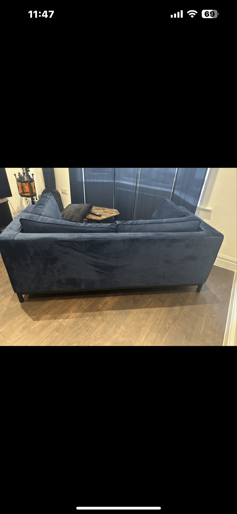 Navy velvet sofa