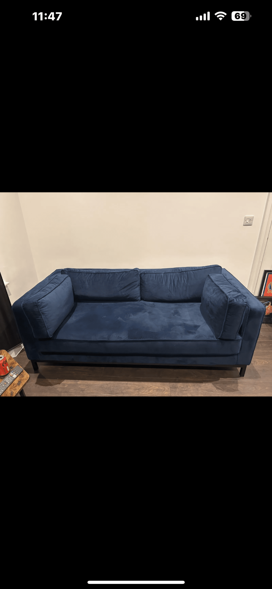 Navy velvet sofa