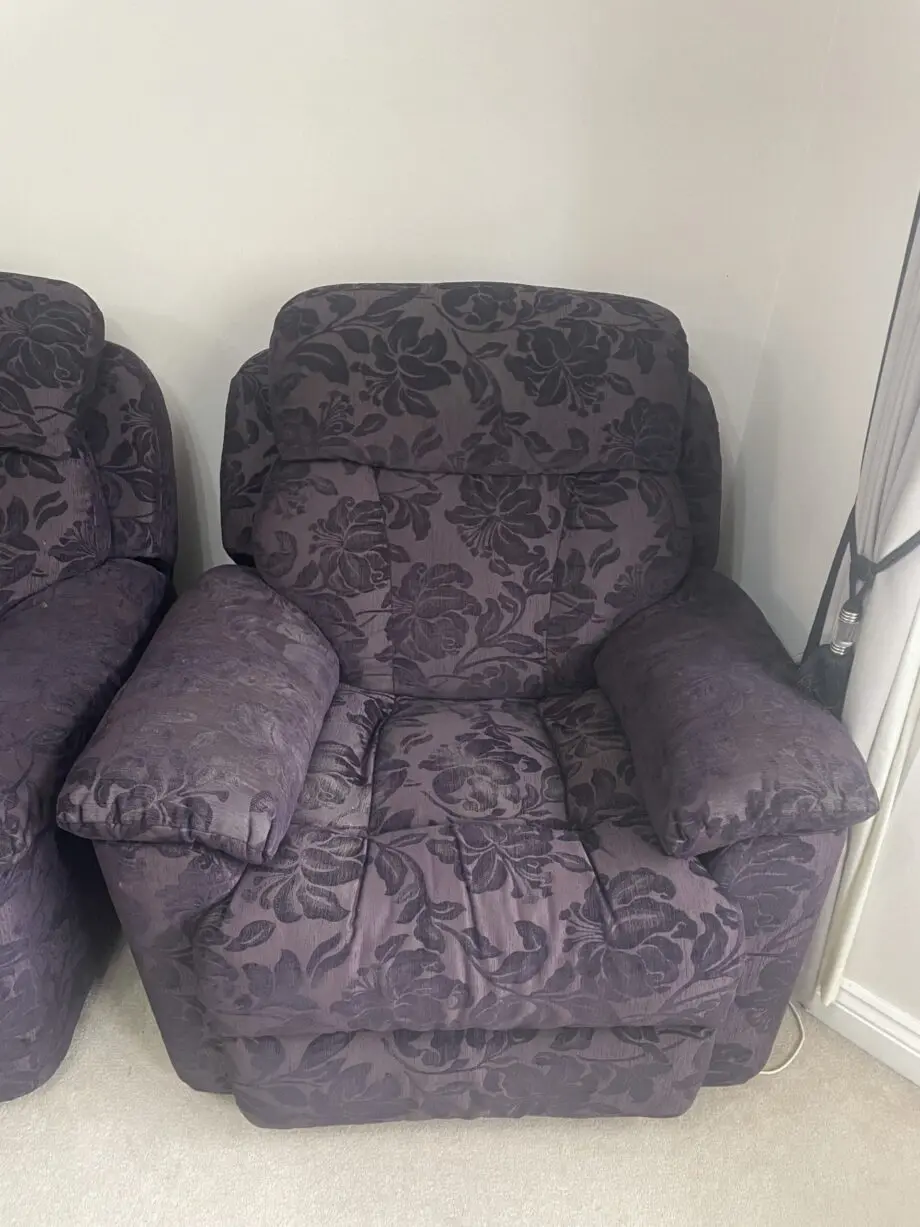 SCS dark purple recliner sofa set (3 seater, 2 seater and armchair)