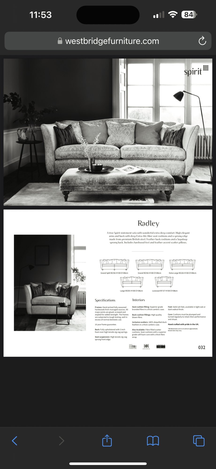Bespoke Westbridge Radley Sofas - extra large & large