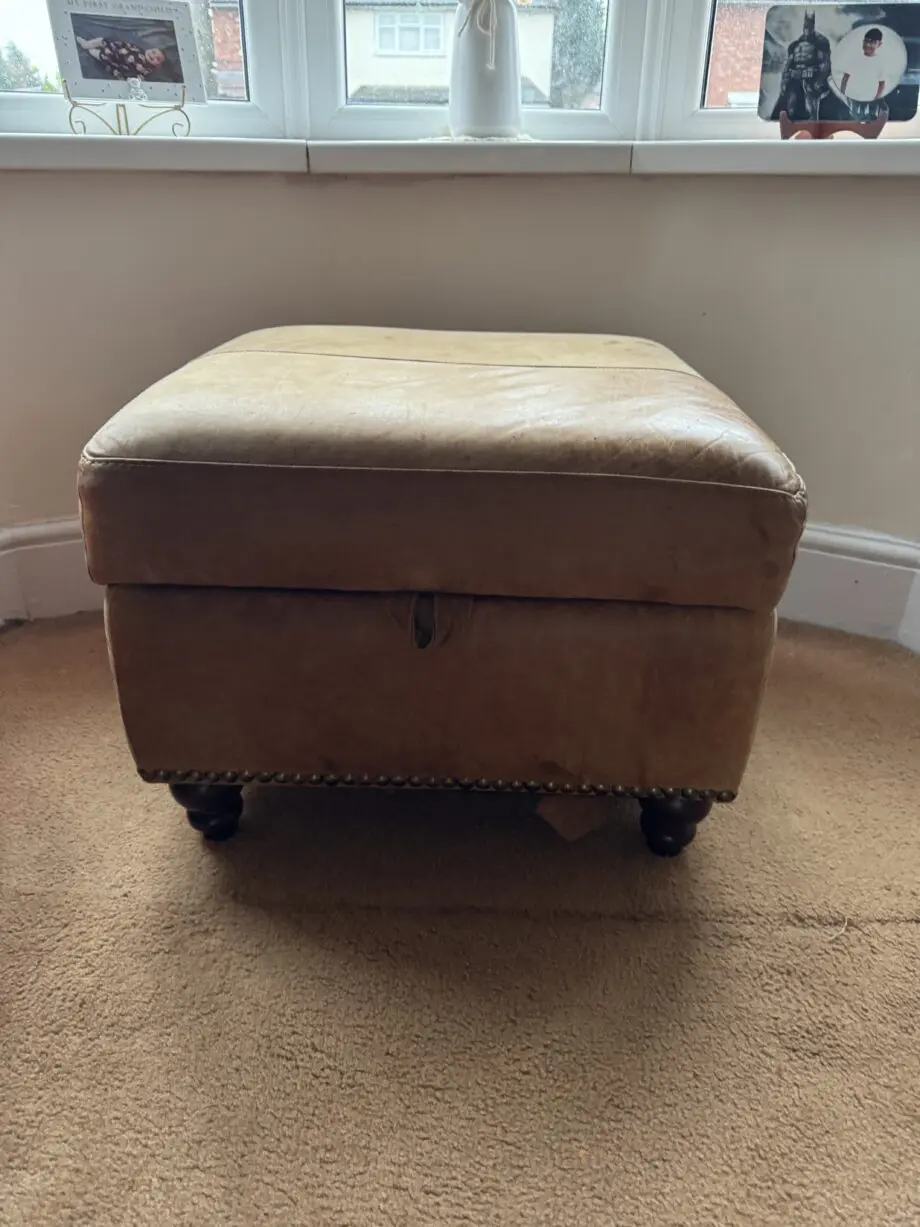 DFS real leather 3 piece suite with matching puff brown colour