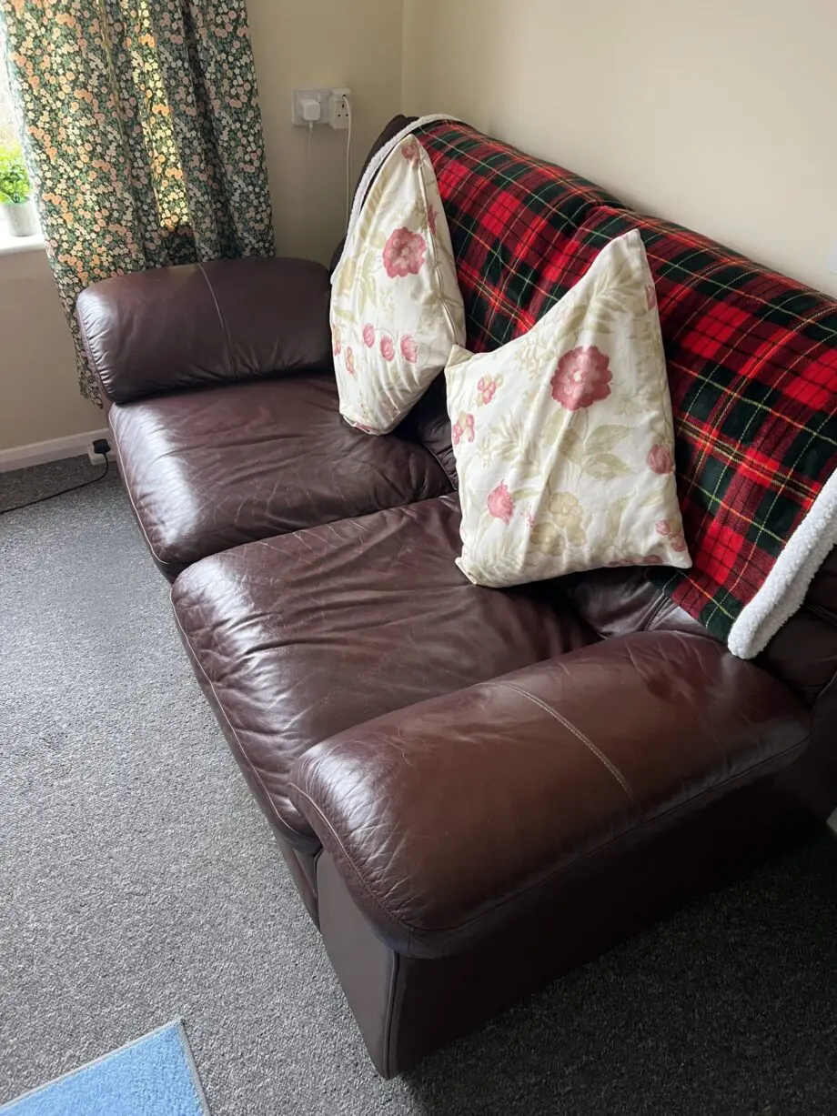 Brown leather sofa