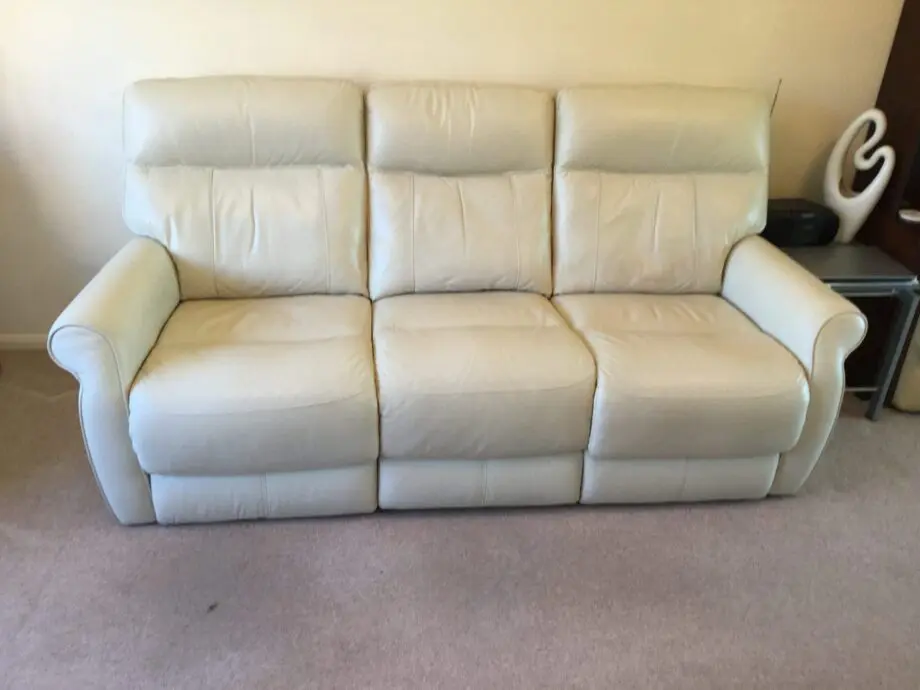 Harvey’s cream leather Brayden 3+2 seater sofas