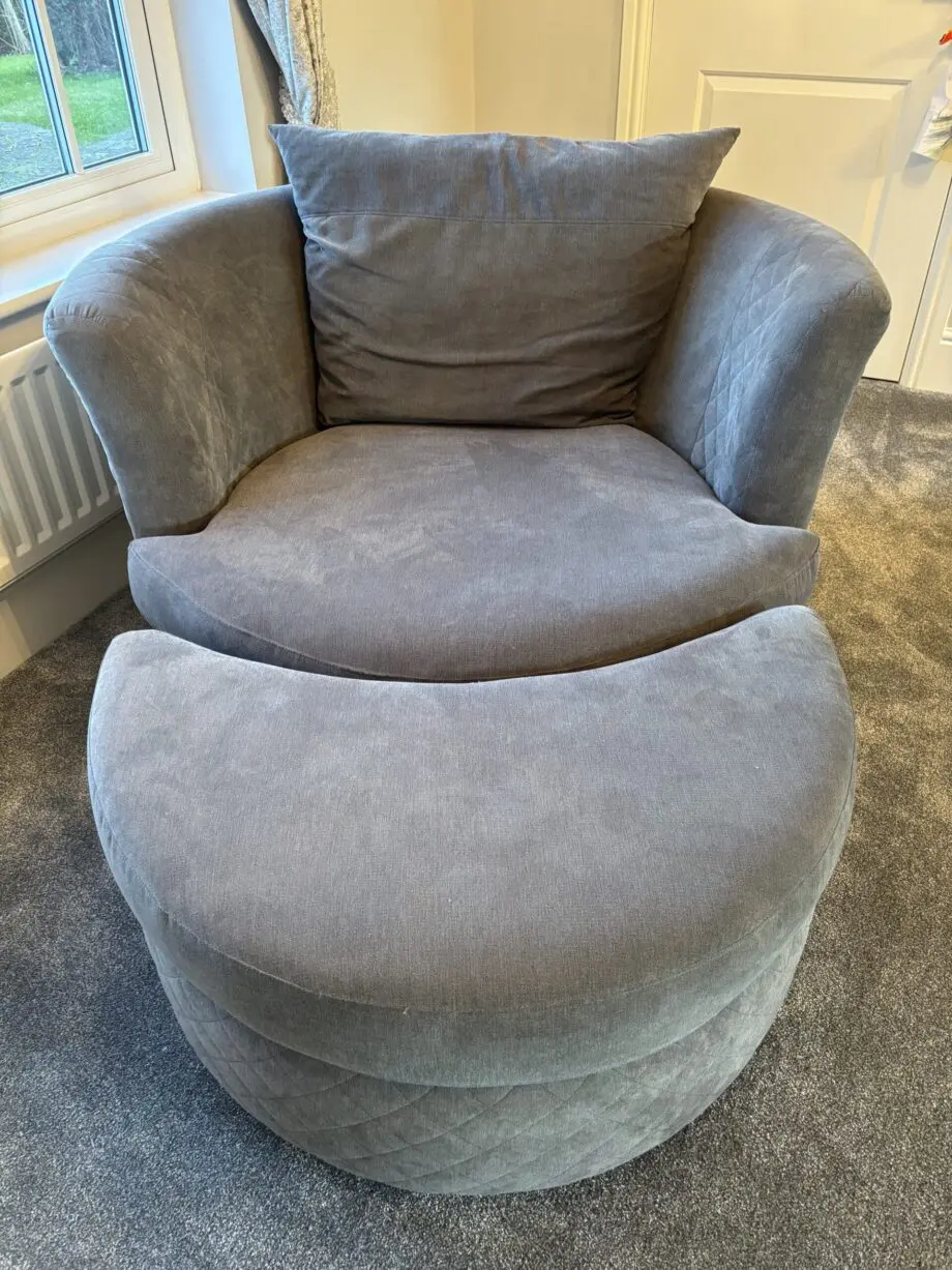 Spinning cuddle chair and footstool from DFS