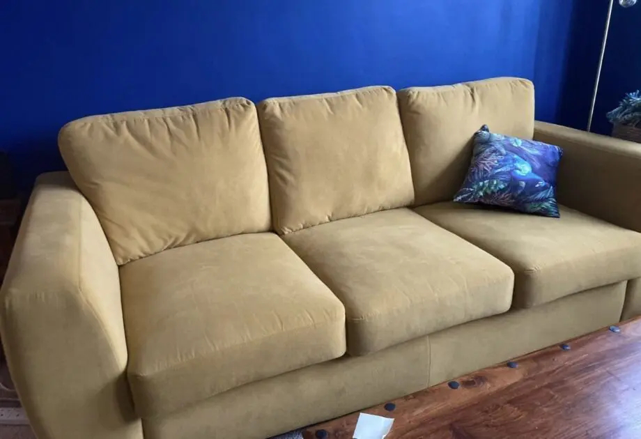 Yellow faux velvet 3 seater sofa