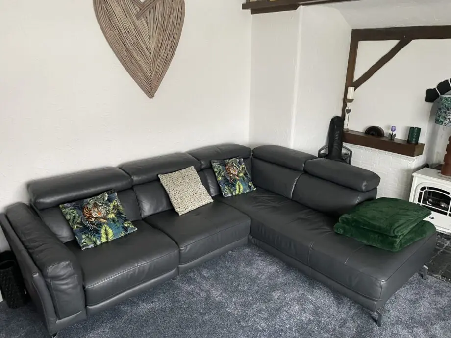 L shaped reclining sofa grey