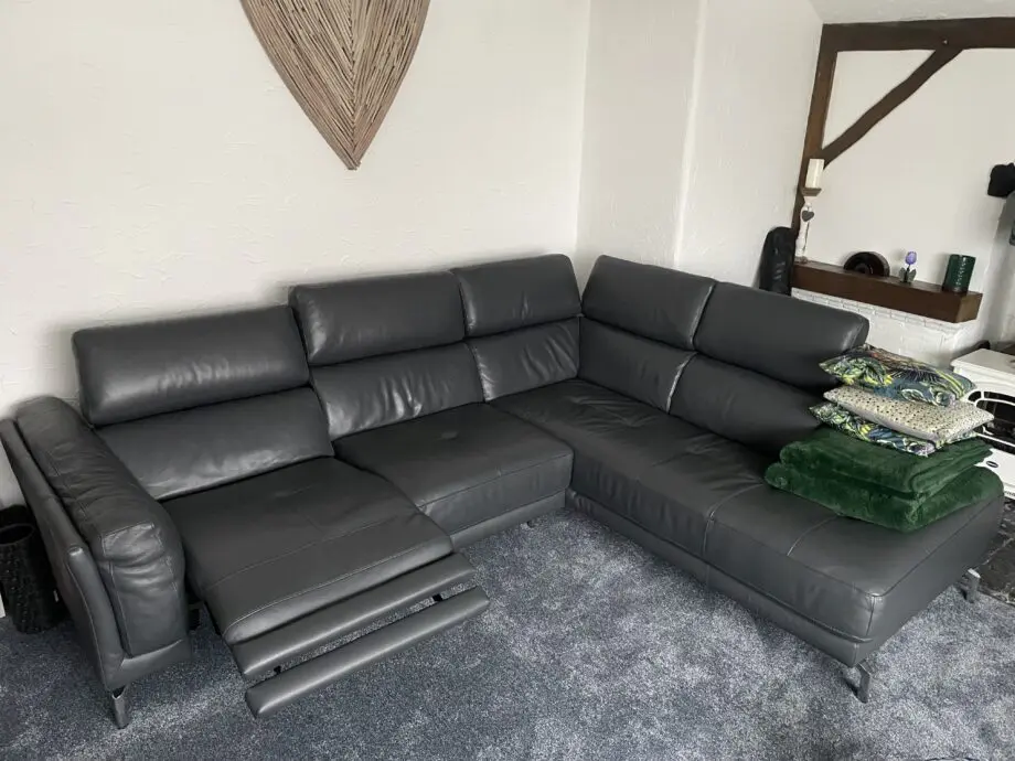 L shaped reclining sofa grey