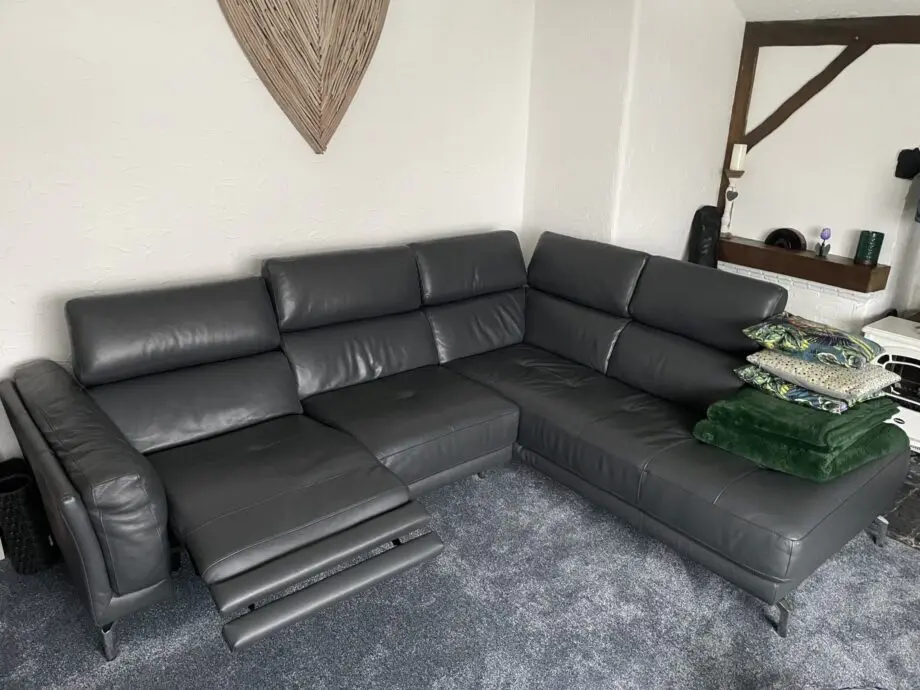 L shaped reclining sofa grey