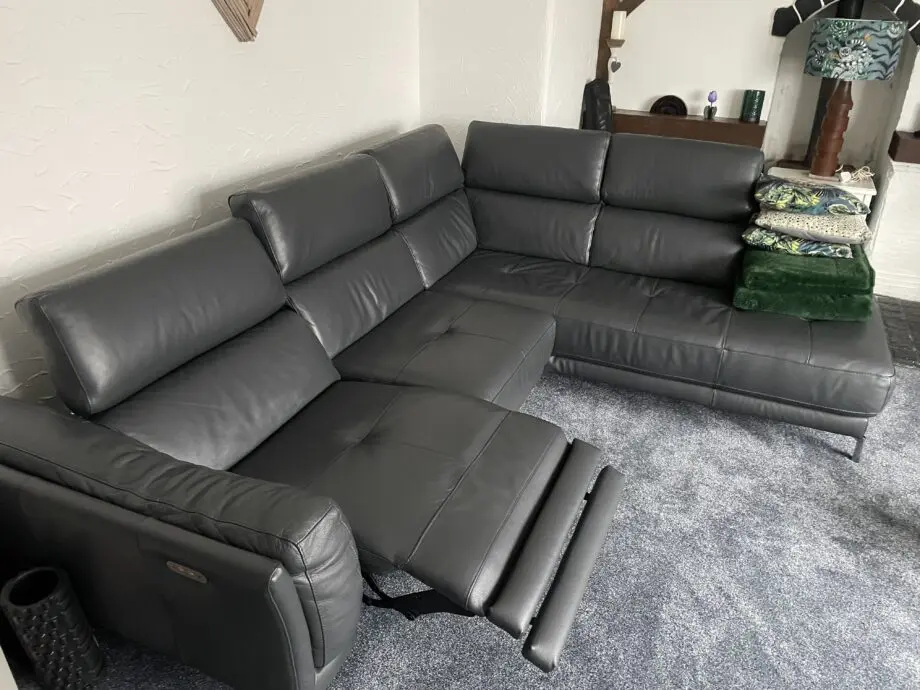 L shaped reclining sofa grey