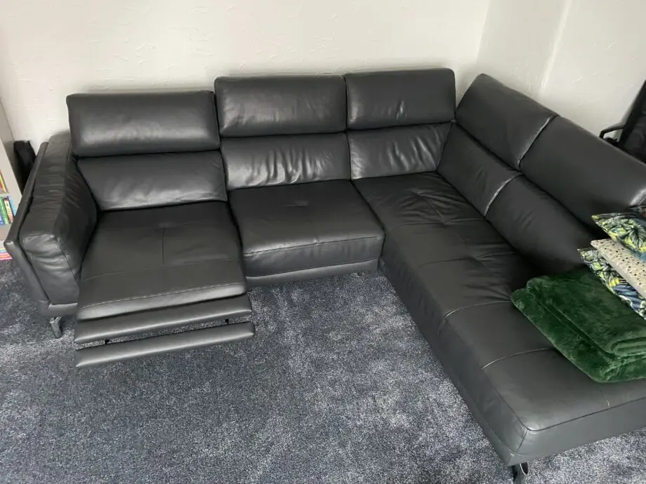 L shaped reclining sofa grey