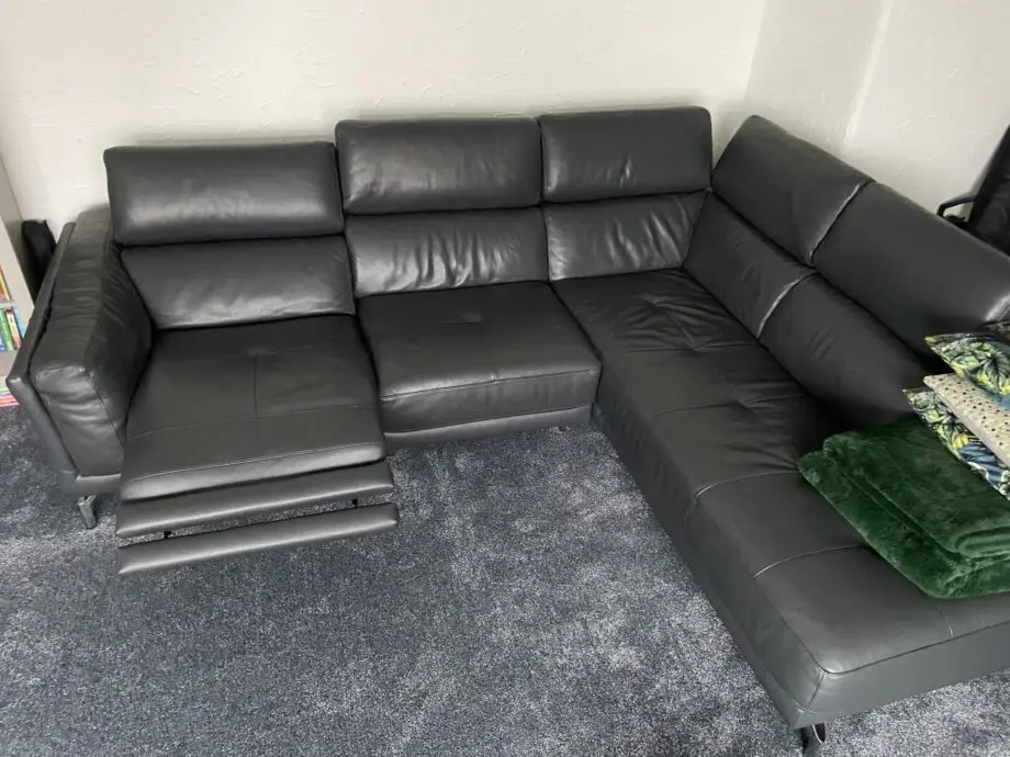 L shaped reclining sofa grey