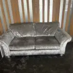 2 x Silver Crushed Velvet Sofas and Footstool. Fishpools Hollywood range.