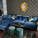 Chesterfield velvet navy l shape sofa