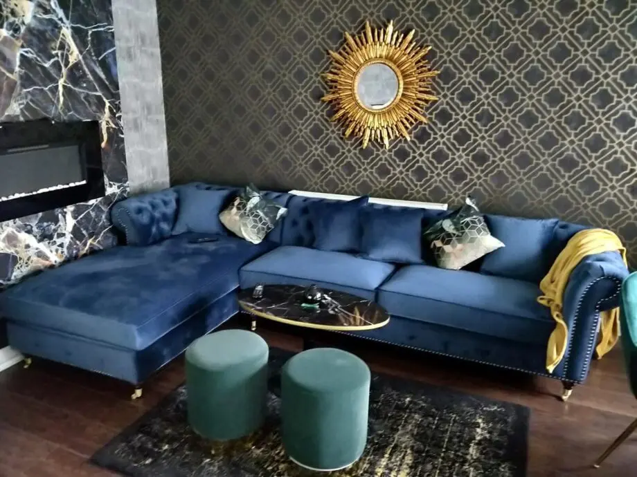 Chesterfield velvet navy l shape sofa