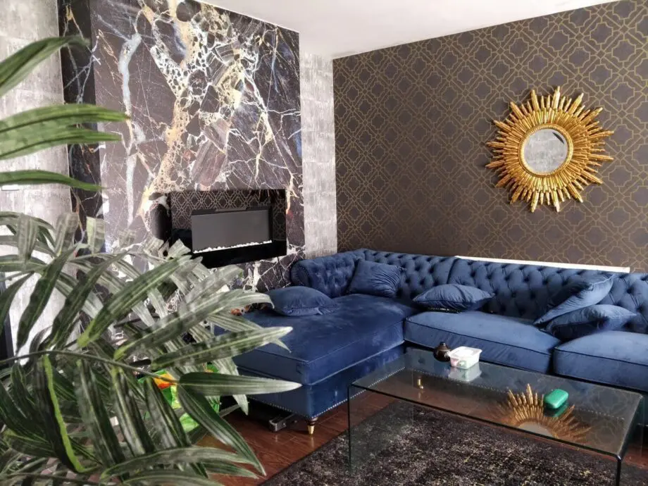 Chesterfield velvet navy l shape sofa