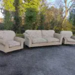 Tradional beige 3 seater sofa and 2 chairs