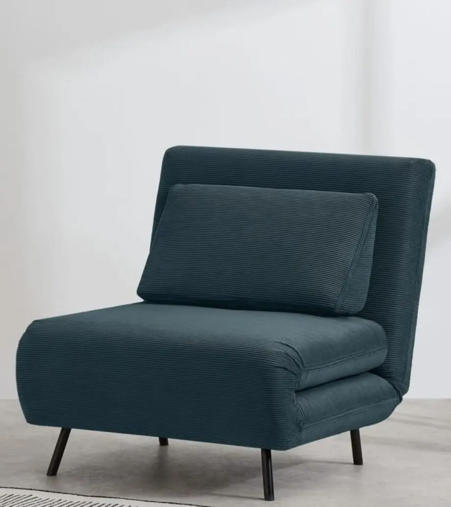 Kahlo Single Seat Sofa Bed, Teal Corduroy Velvet from Made.com