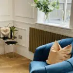 Sofology Perle sofa and armchair in Teal with gold feet