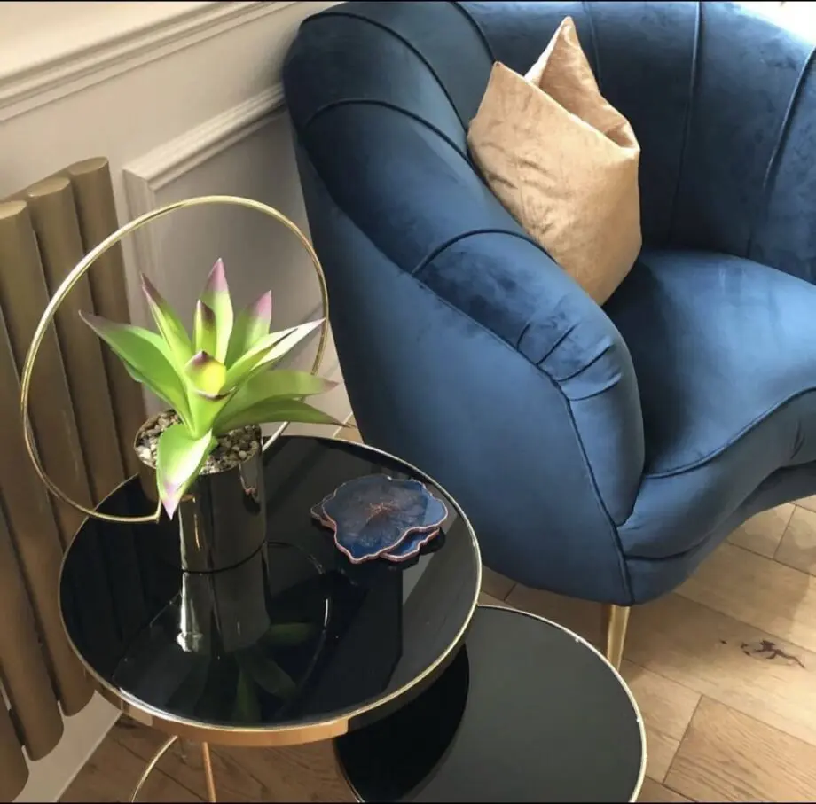 Sofology Perle sofa and armchair in Teal with gold feet