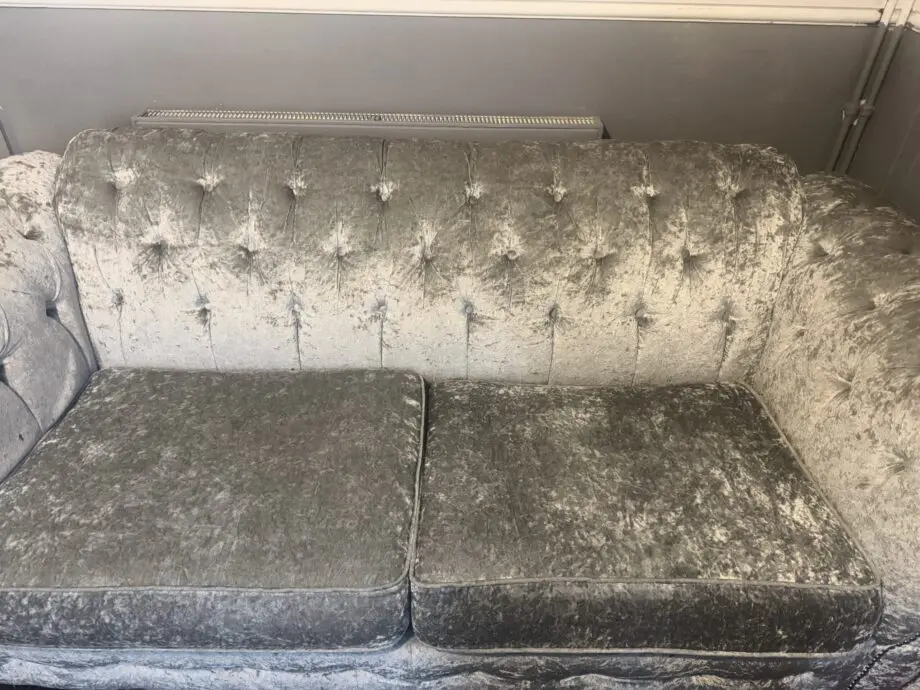 Silver crushed velvet sofa and chair