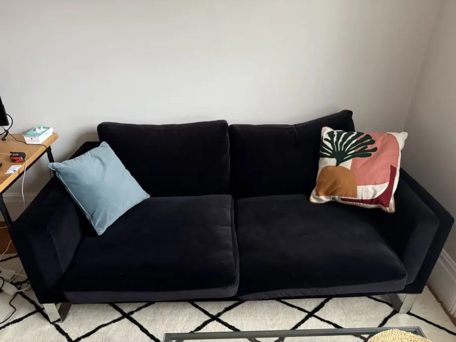 Black velvet 2.5 seater Costello sofa from sofa.com, used in a great condition
