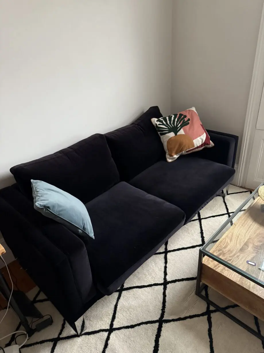 Black velvet 2.5 seater Costello sofa from sofa.com, used in a great condition