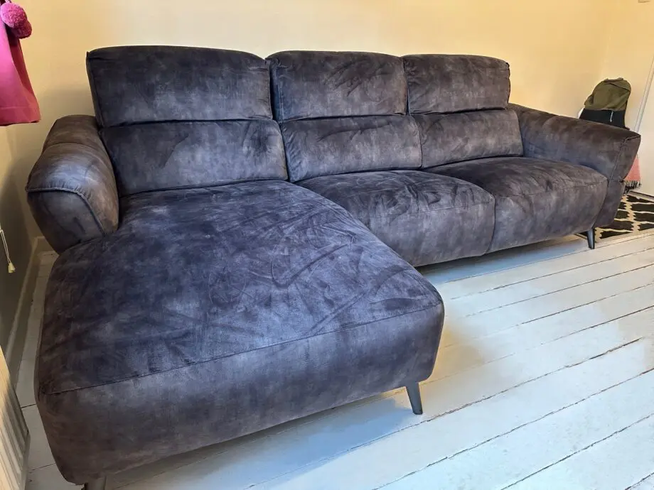 Sofology Dakota 3 Seater With Left Hand Facing Chaise Dark Grey Charcoal and a Storage Footstool