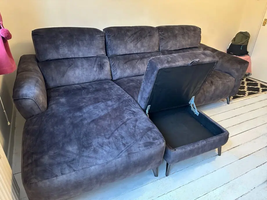 Sofology Dakota 3 Seater With Left Hand Facing Chaise Dark Grey Charcoal and a Storage Footstool