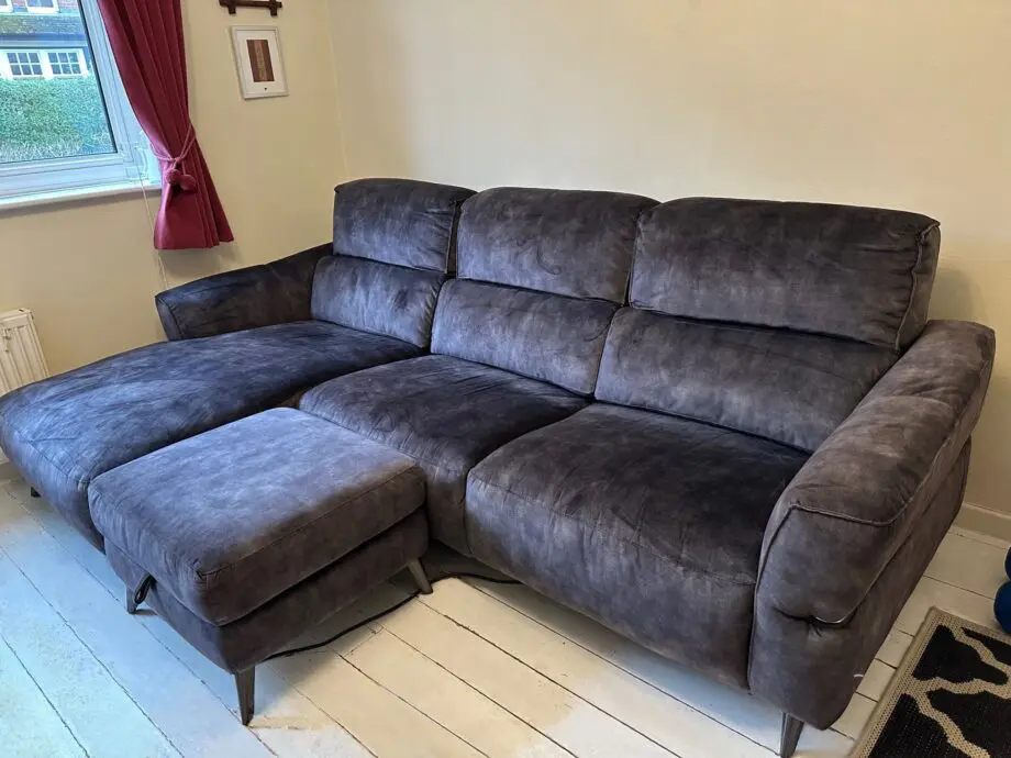 Sofology Dakota 3 Seater With Left Hand Facing Chaise Dark Grey Charcoal and a Storage Footstool