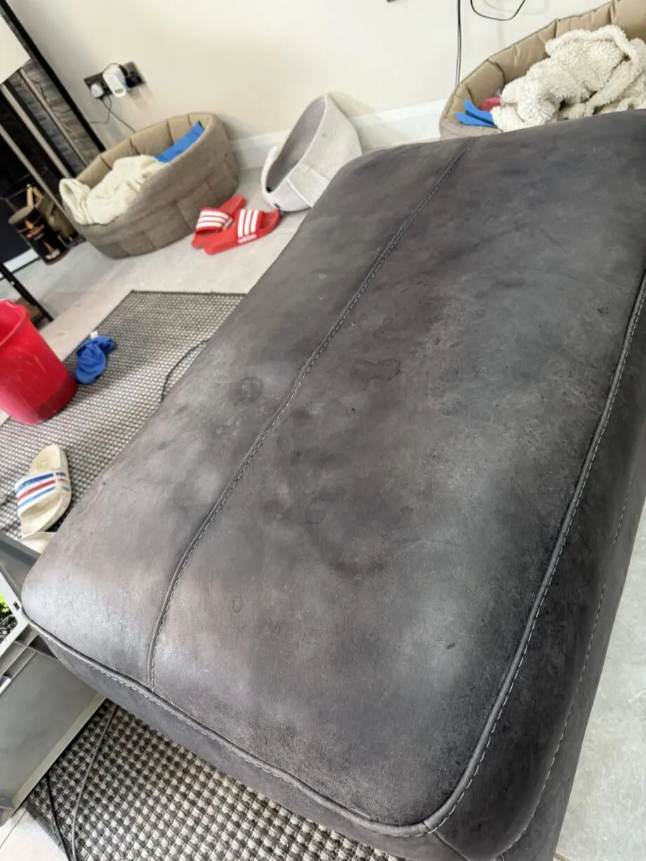 3 seater , 2 seater & foot stool leather, grey DFS
