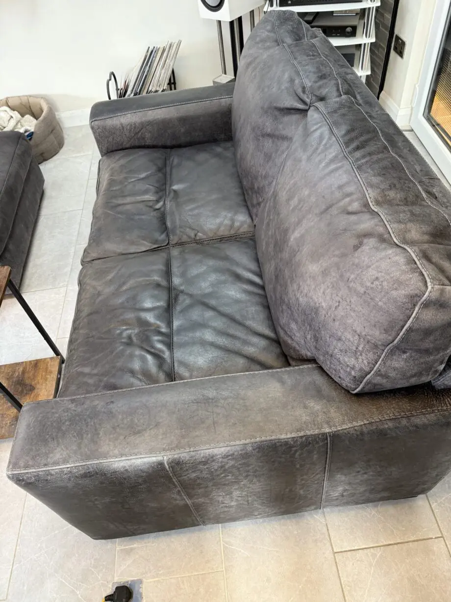 3 seater , 2 seater & foot stool leather, grey DFS