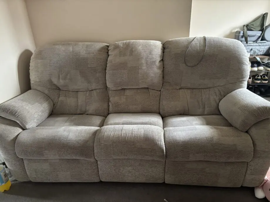 Beige electric recliner sofa set