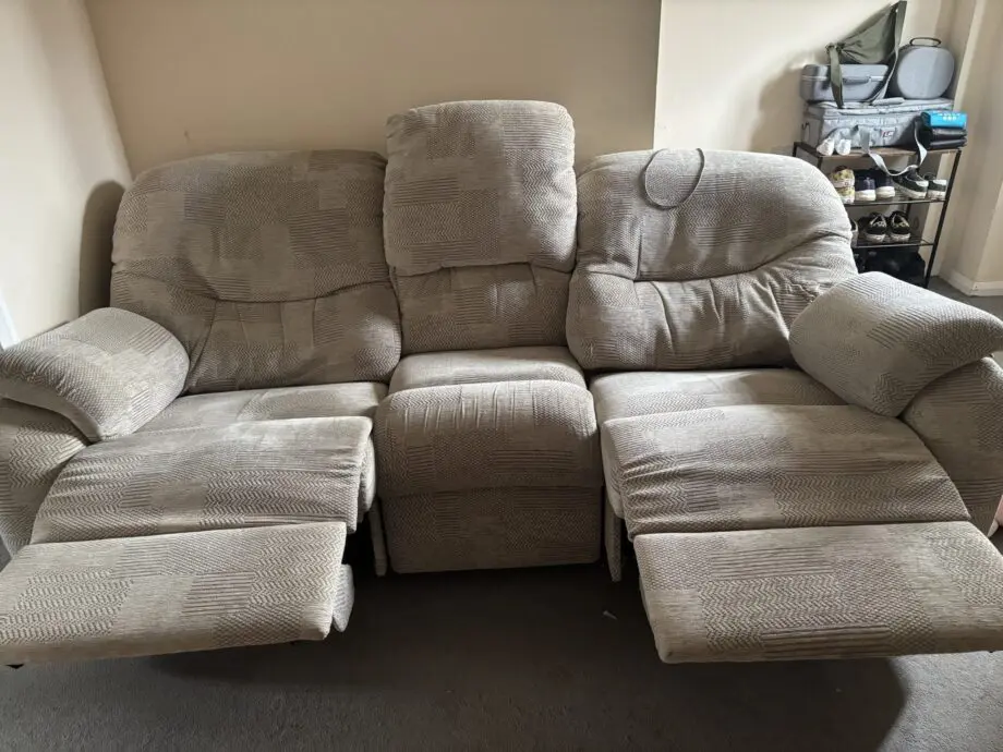 Beige electric recliner sofa set