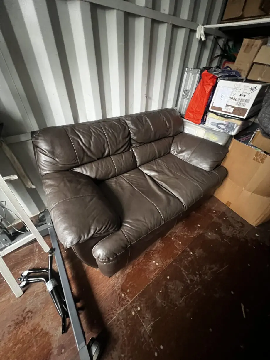 DFS Leather Two-Seater Dark Brown Sofa