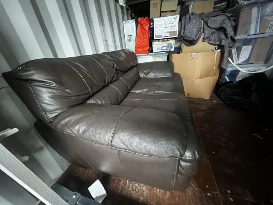 DFS Leather Two-Seater Dark Brown Sofa