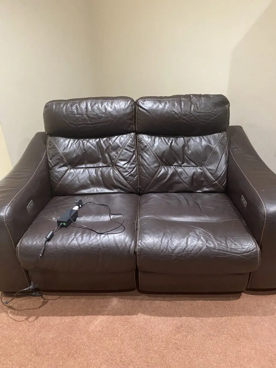 DFS Brown Leather Sofa. 3 Seater & 2 Seater and foot stool
