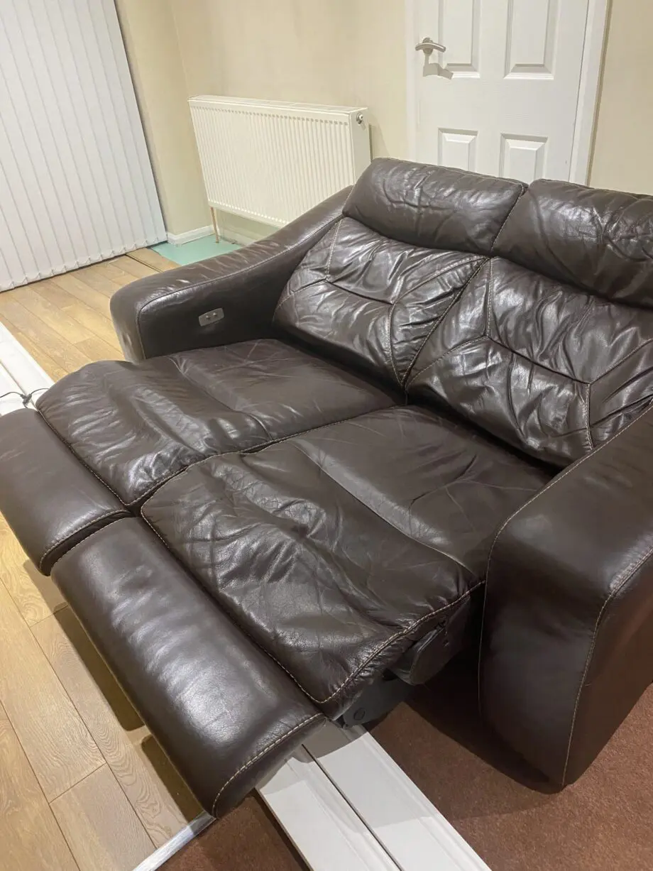 DFS Brown Leather Sofa. 3 Seater & 2 Seater and foot stool