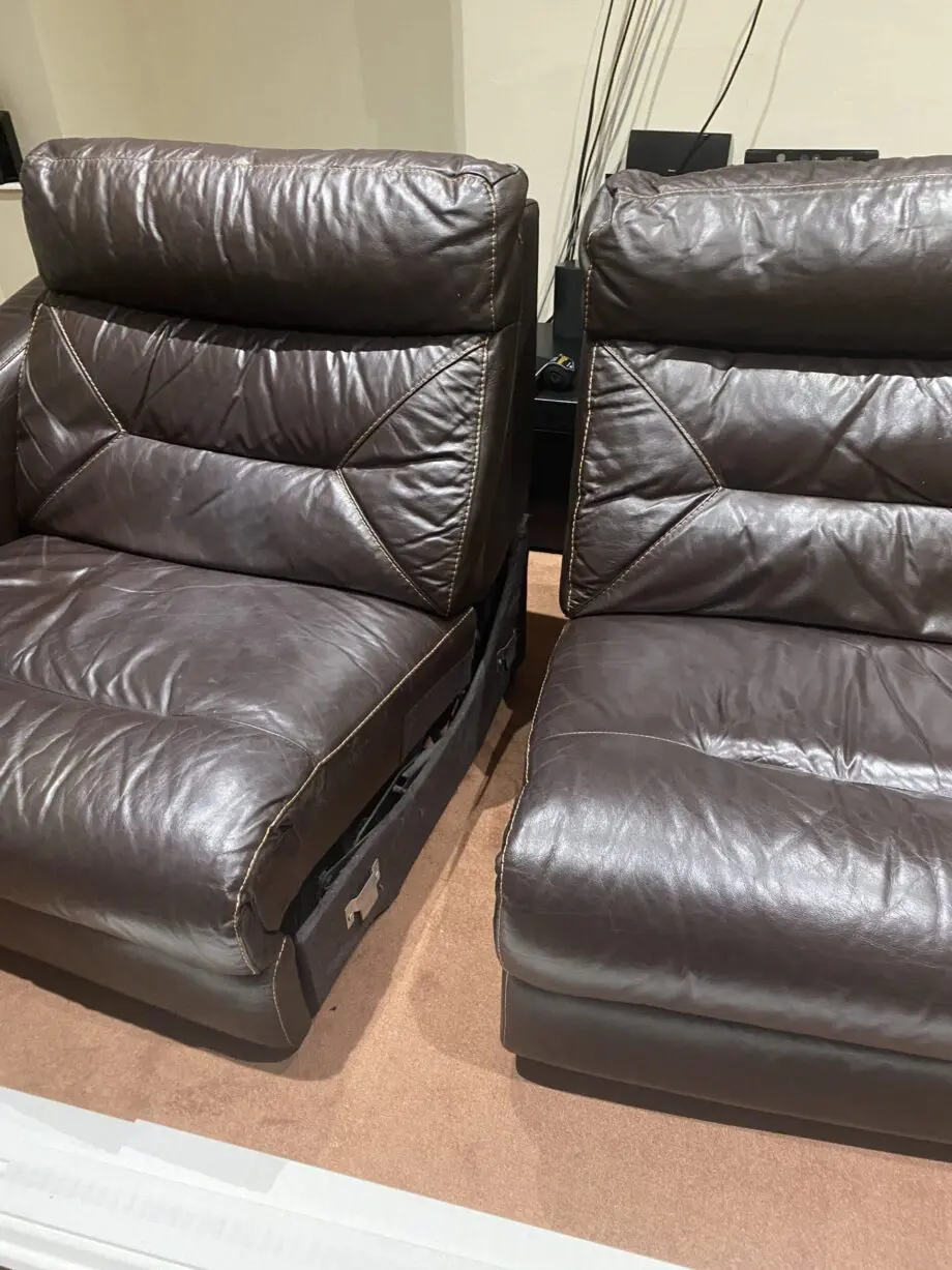 DFS Brown Leather Sofa. 3 Seater & 2 Seater and foot stool