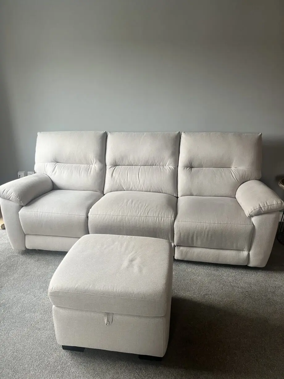 Caydance 3 seater power recliner sofa and footstool