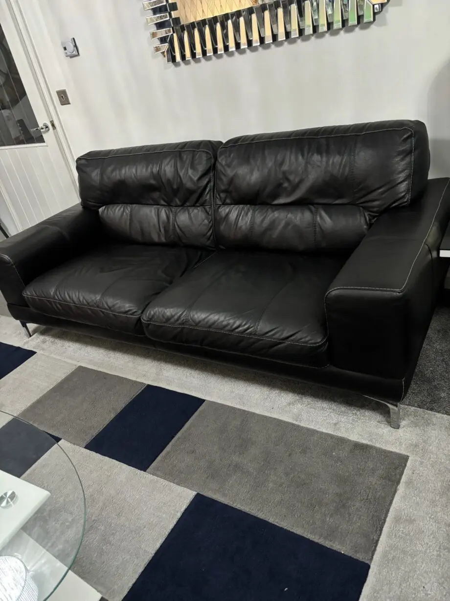 DFS black leather 3 seater sofa