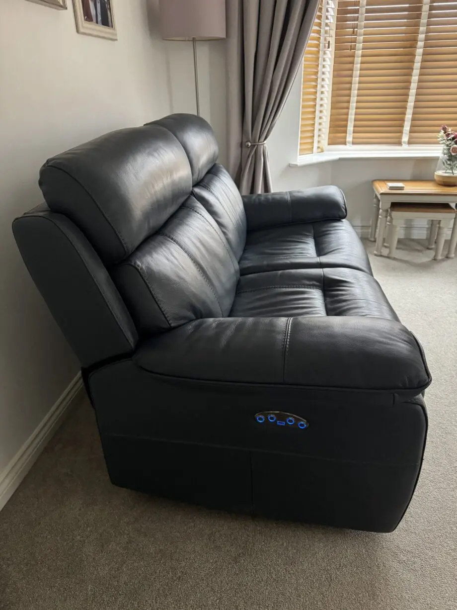 DFS Navy Blue Power Recliner with Adjustable Headrests