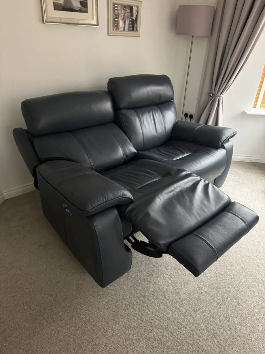 DFS Navy Blue Power Recliner with Adjustable Headrests