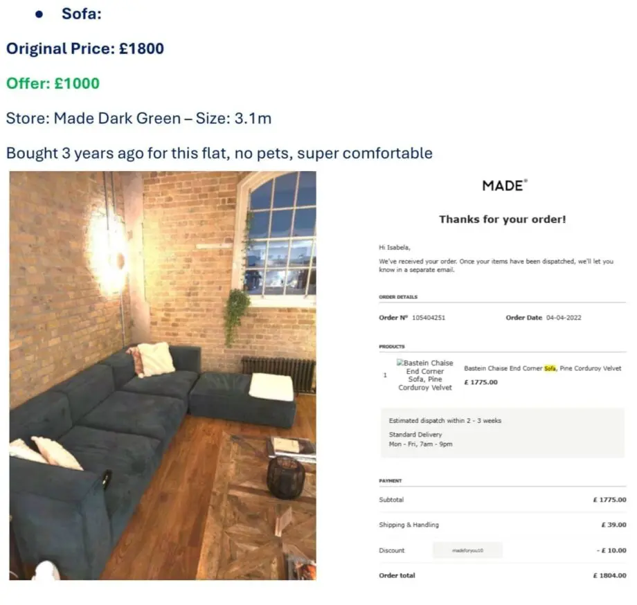 Sofa - Dark Green - Brand Made - (3.1m)