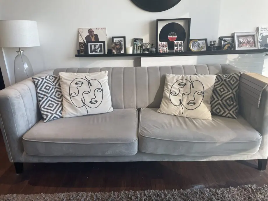 Sofology grey fluted 3 person sofa and chez footstool