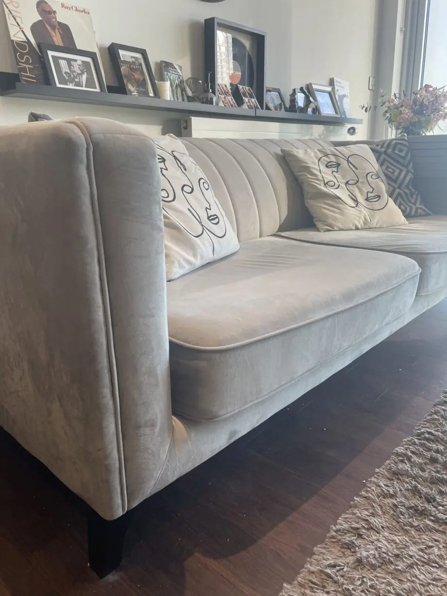 Sofology grey fluted 3 person sofa and chez footstool
