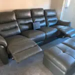 Sofology Real Leather Reclining 4-seater Sofa and Footstool