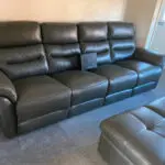 Sofology Real Leather Reclining 4-seater Sofa and Footstool