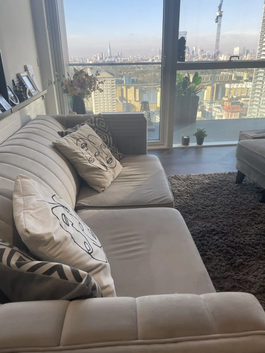 Sofology grey fluted 3 person sofa and chez footstool