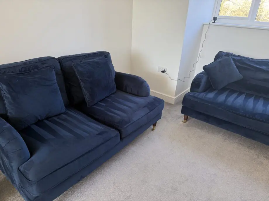 Navy Velvet 2 seater and love seat from Furniture 123